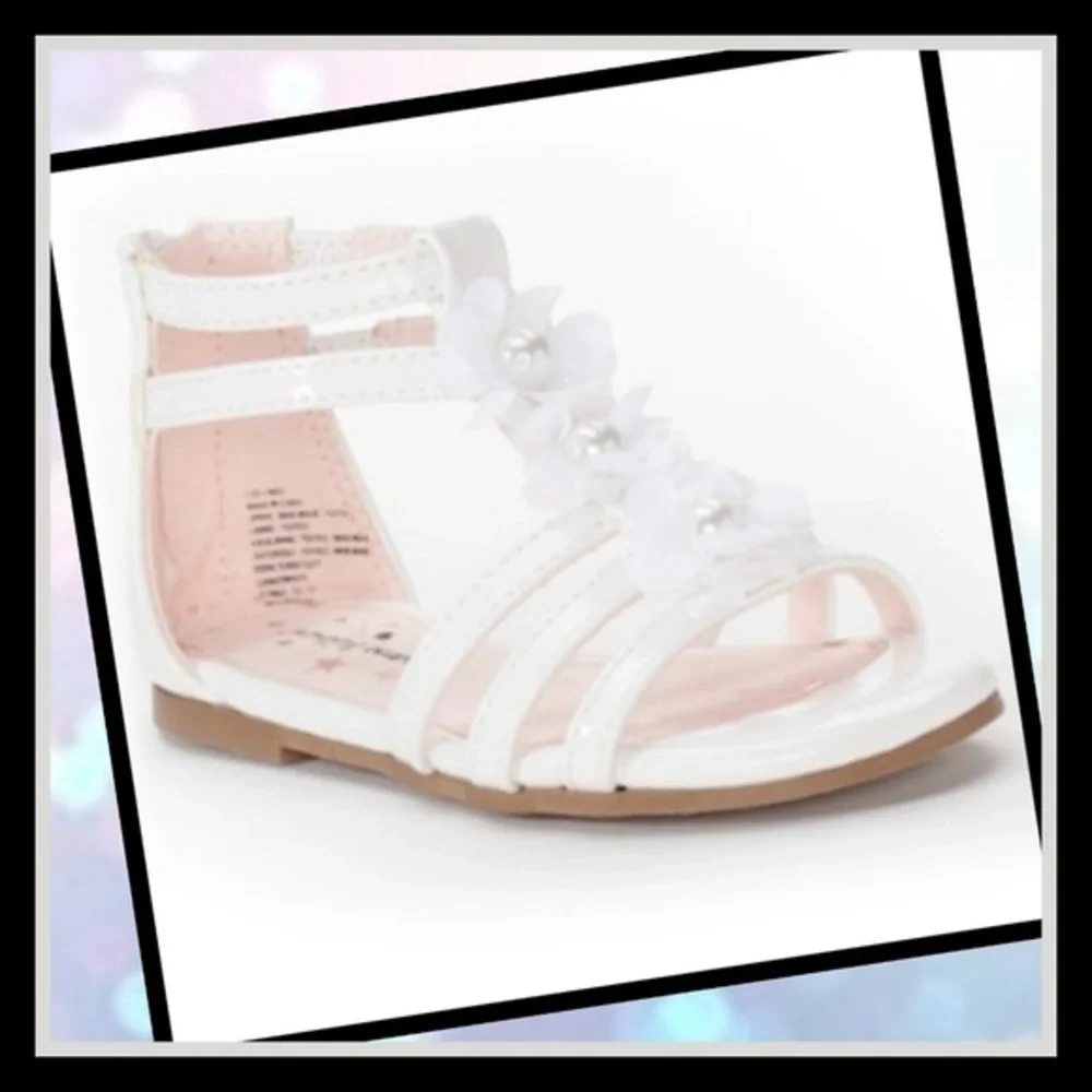 Jumping Beans ✦ White Gladiator Sandals ✦ Floral Pearl Zip Dress Shoes T10